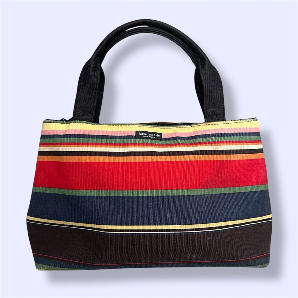 Kate Spade Vintage Striped Multicolor Cavas Tote Bag Purse